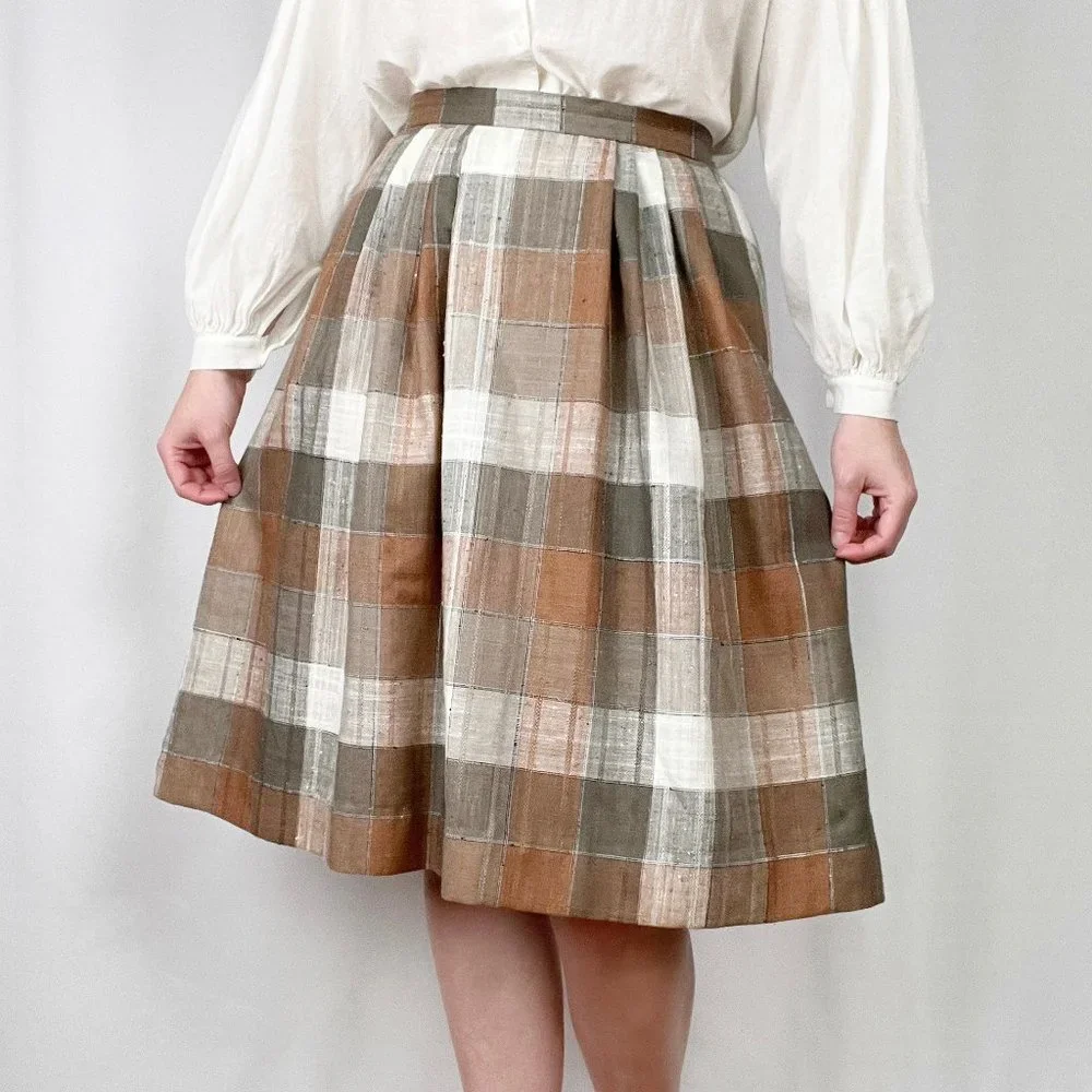 Vintage Union Made Plaid Pleated Midi Skirt High Rise Knit Preppy Tartan Pockets - Picture 1 of 8